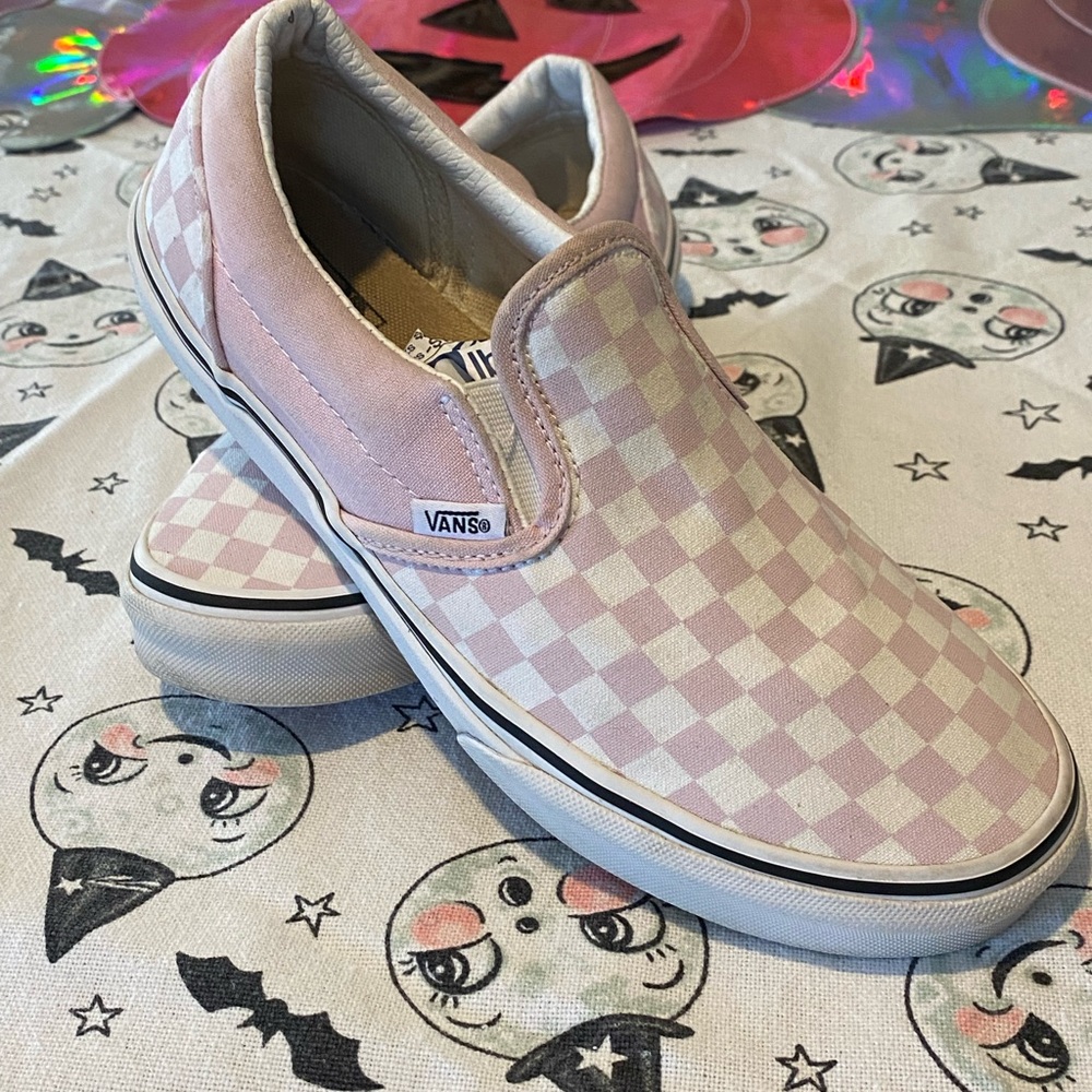 Vans Pink and White Checkered Slip-On Sneakers